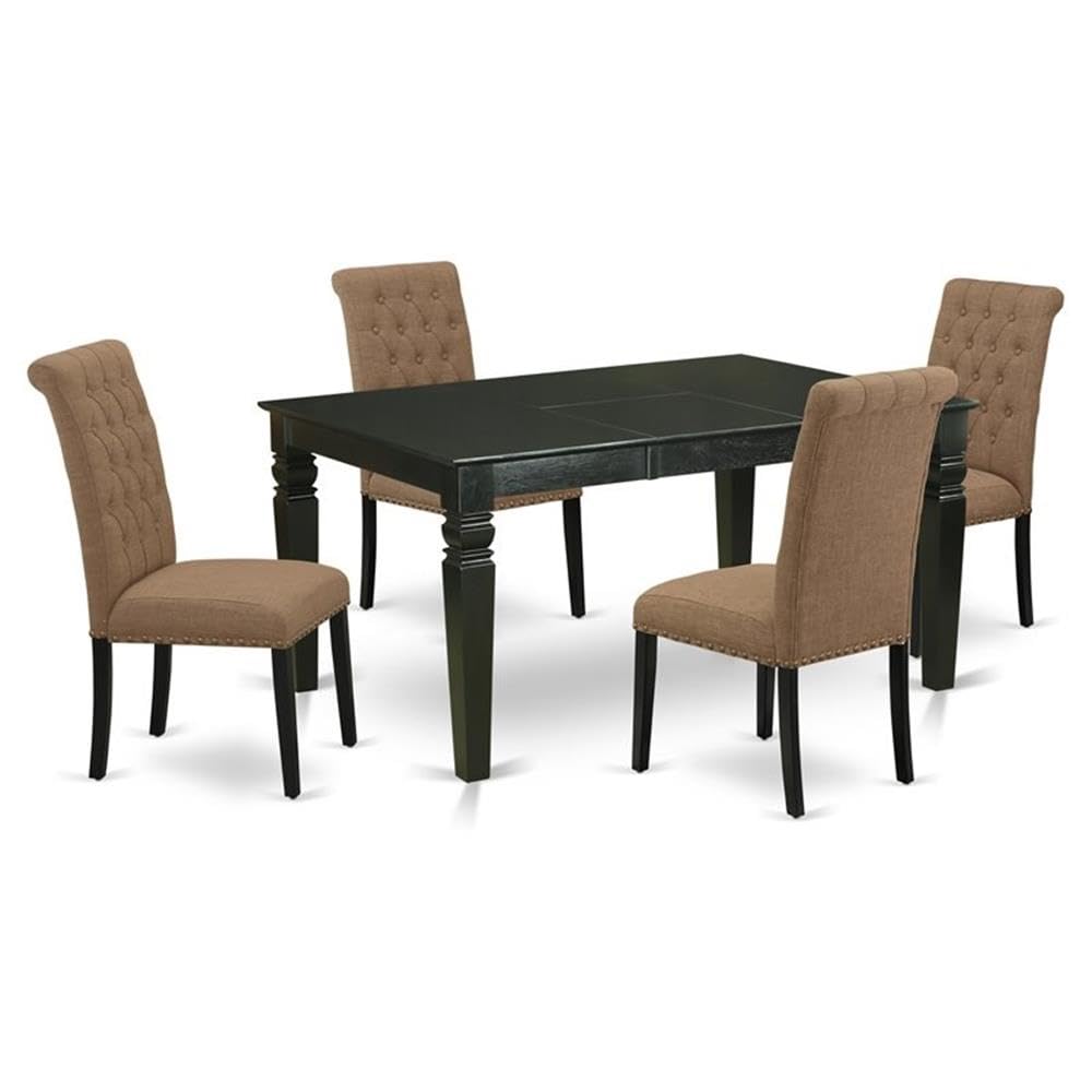 East West Furniture Webr5-Blk-17 5 Piece Modern Dining Table Set Includes A Rectangle Wooden Table With Butterfly Leaf And 4 Light Sable Linen Fabric Parson Chairs, 42X60 Inch, Black